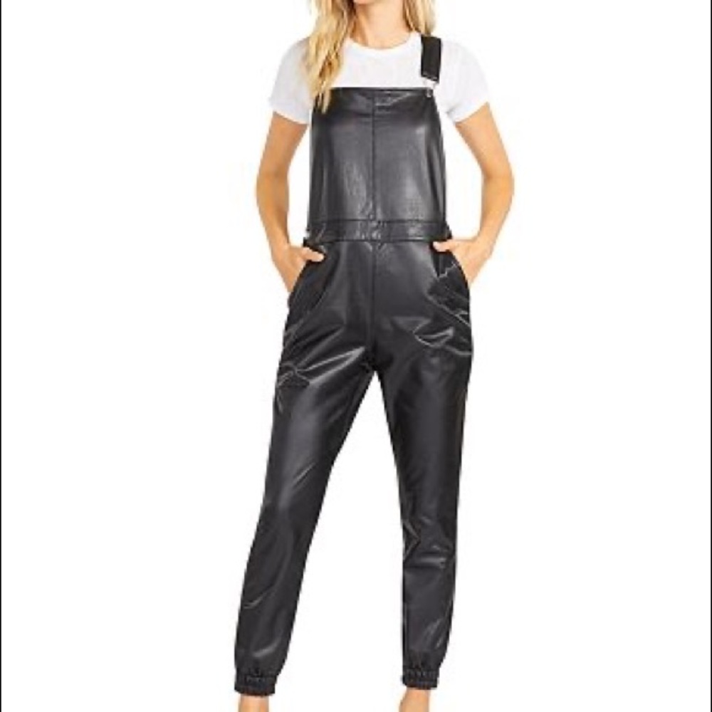 BB Dakota Get The Jog Done Faux Leather Overalls, Size Small